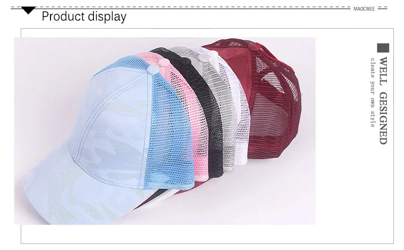 1pc Outdoor Camo Mesh Baseball Cap for Women Adjustable Ponytail Snapback Lightweight Sun Hat for Female Runners Hikers