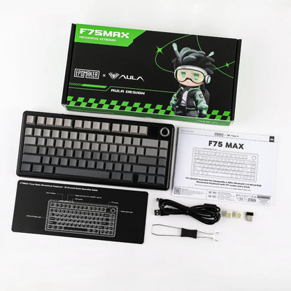 Teclado mecánico inalámbrico EPOMAKER X AULA F75 MAX compacto 75% con distribución ANSI, conexión por cable/Bluetooth/2.4GHz, pantalla TFT y perilla