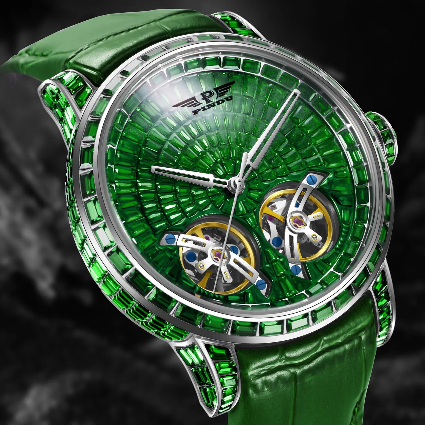 2026 PINDU Design New Diamond Mechanical Watch Men Top Luxury Double Flying Wheel Watch Sapphire Glass Waterproof Watch Leather