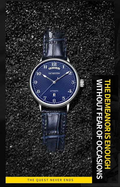 OCHSTIN Day Date Gents Watches 2025 Gift for Men Automatic Mechanical Business Wristwatches 40mm Analog Male Clock Leather Strap