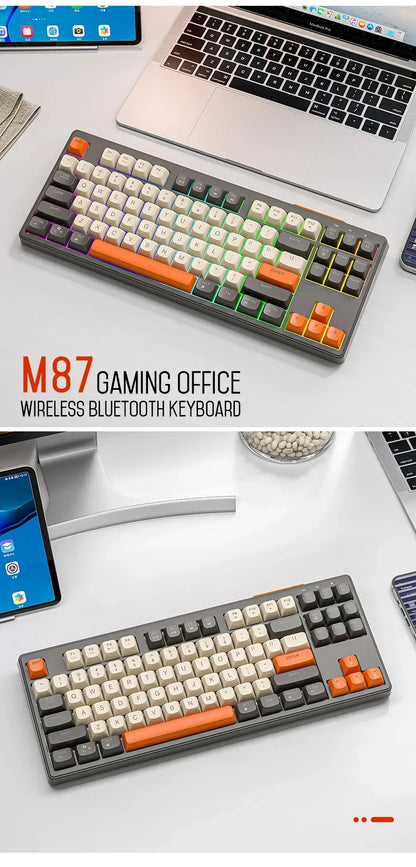 Tastiera M87 wireless Bluetooth dual mode, sensazione meccanica, gaming e ufficio silenziosa, copritasti sferici in PBT, illuminazione arcobaleno