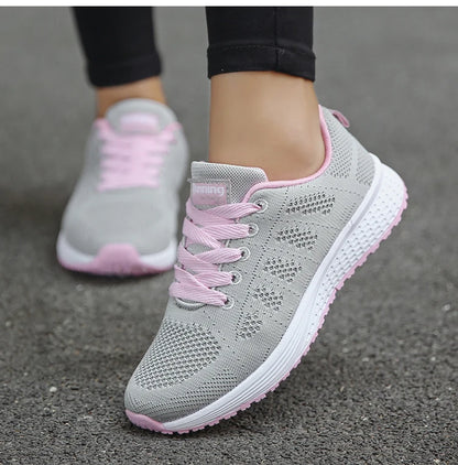 Women's Sneaker 2025 New Fashion Breathable Trainers Comfortable Sneakers Mesh Fabric Lace Up Women's Tennis Shoes For Women