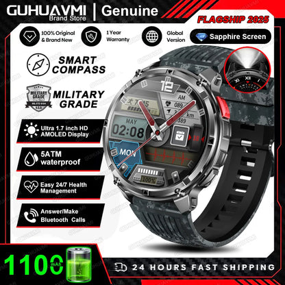 New T-REX3 Ultra 1100mAh Battery SmartWatch 10ATM Waterproof GPS Compass Flashlight 1.7" AMOLED HD Call Sports Smart Watch Men