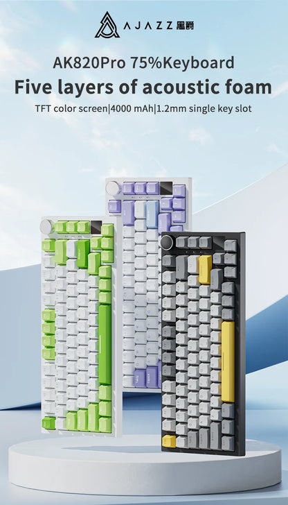 Teclado mecánico AJAZZ AK820 70% compacto/iluminación RGB/interruptores intercambiables en caliente, con conexión por cable, inalámbrica y Bluetooth