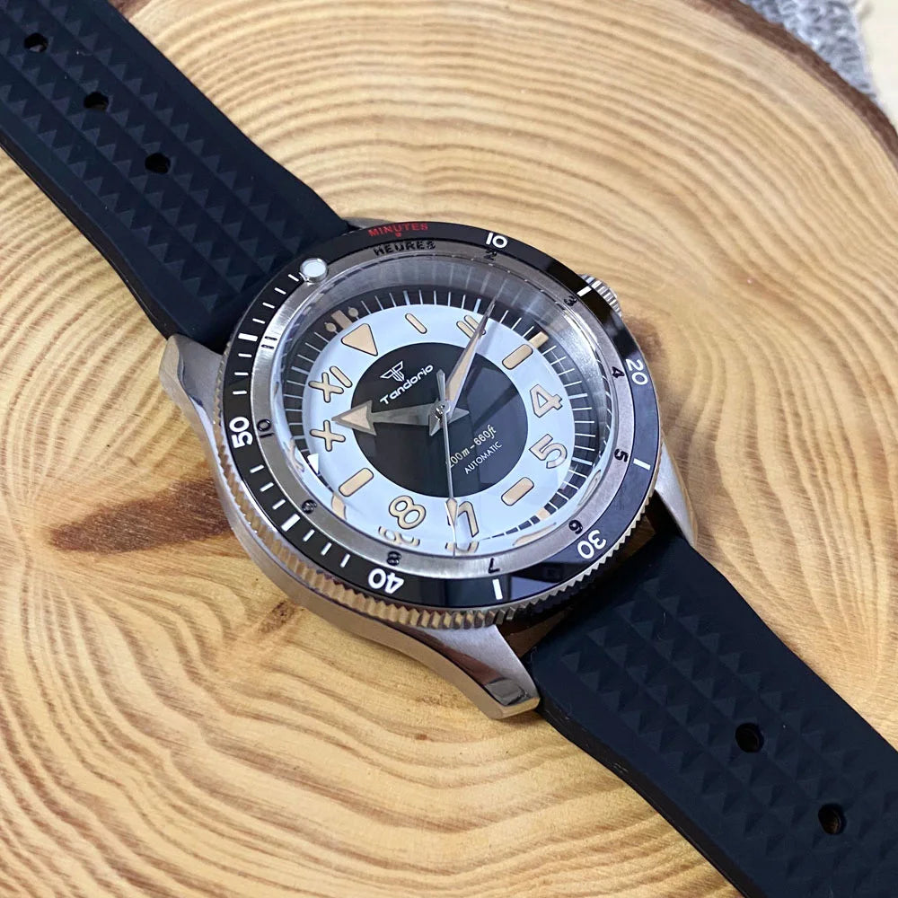 Tandorio Waterproof Watch Men Dome Sapphire Crystal Roman Numbers 120 Clicks Bezel NH35A/Miyota 8215 Movt Silicone Grey Dial