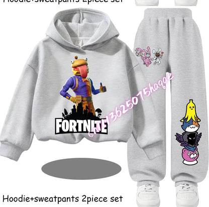 Fortnite Kids Spring and Autumn Long-Sleeved Pants Children's Hooded Sweatshirt Set Game Cartoon Print Boys' Sport Shirt
