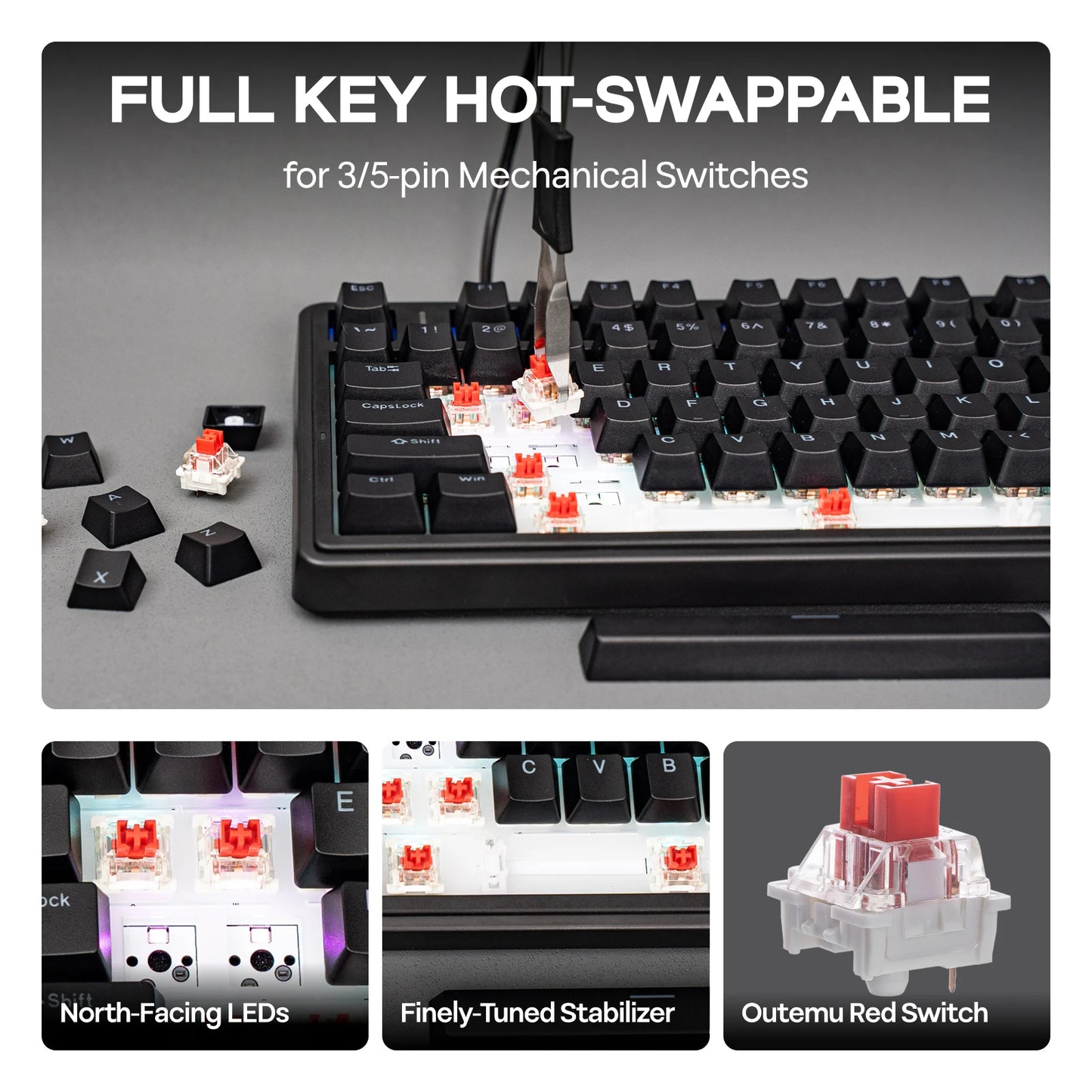 EPOMAKER x AULA F75 Teclado mecánico con cable 75% ANSI US Layout, montaje gasket, hot-swap, para Mac/WIN/Android, con perilla