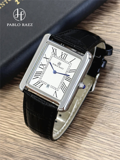 Men Watch Business Retro Classic Calendar Luxury Leather Waterproof Male Fashion Quartz Clock Watches with Box and Spare Battery