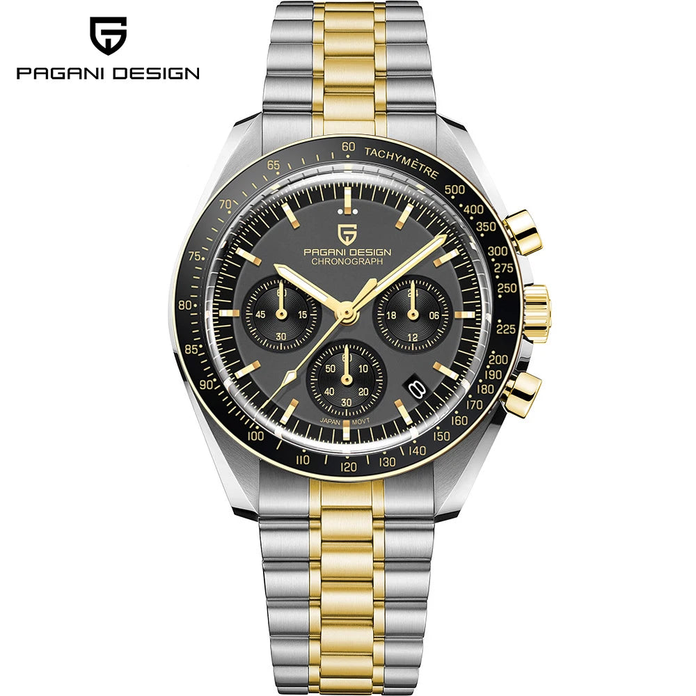 PAGANI DESIGN 2026 New Saturn Men's Watches Quartz Watch For Men Light Tan Sport Chronograph AR Sapphire Crystal Wrist Watch Men