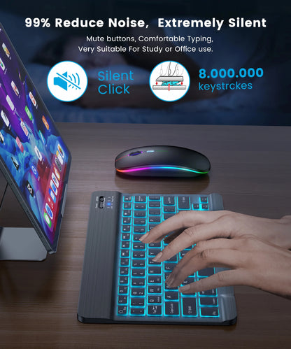 Mini tastiera Bluetooth RGB, tastiera wireless da 10 inch retroilluminata con touchpad, per iOS, Android, Windows e iPad