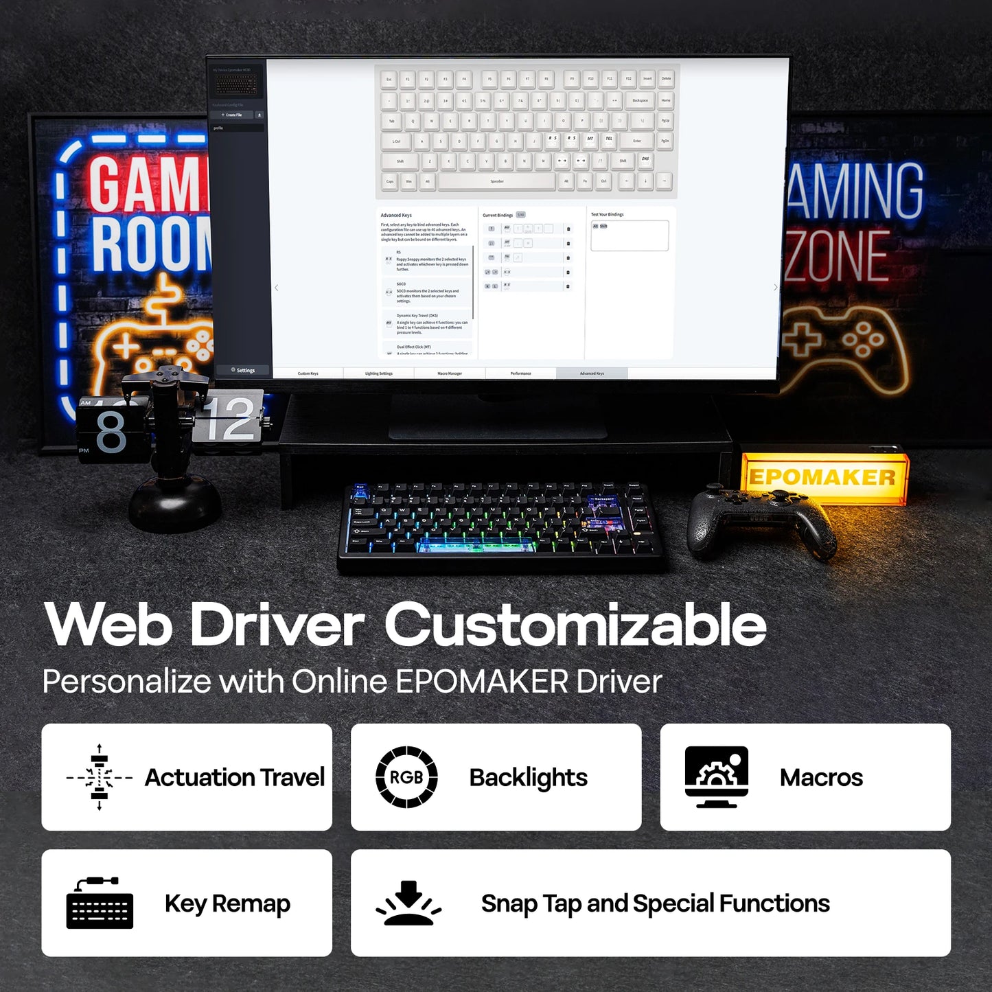 Tastiera meccanica magnetica EPOMAKER HE80 75% layout US QWERTY hot-swap Creamy Gasket cablata con effetto Hall, DKS SOCD per PC/Mac
