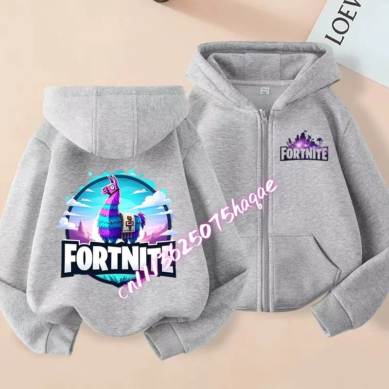 Ny Fortnite-hættetrøje til børn med lynlås, tegneserie- og anime-inspirerede hættetrøjer, afslappet og åndbar jakke til drenge, børnetøj til foråret 2026
