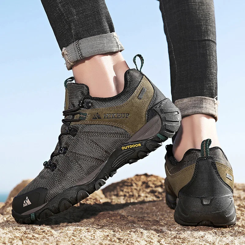 HIKEUP Zapatillas de senderismo para hombre de cuatro estaciones, calzado deportivo de exterior en cuero genuino resistente al desgaste, zapatos de escalada con suela de goma para trekking