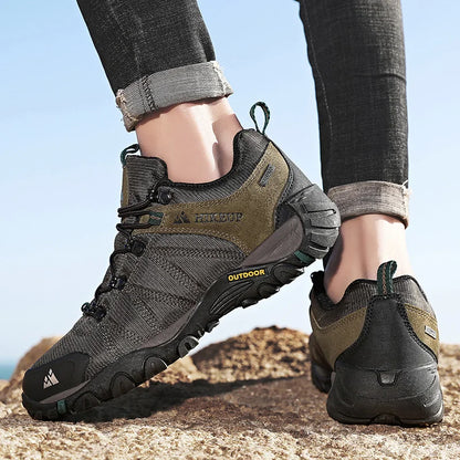 HIKEUP Zapatillas de senderismo para hombre de cuatro estaciones, calzado deportivo de exterior en cuero genuino resistente al desgaste, zapatos de escalada con suela de goma para trekking