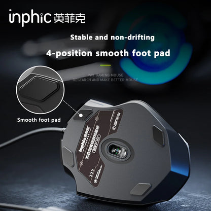 Mouse cu fir Inphic W1, mouse eSports pentru gaming, mouse silențios pentru birou, opțiuni cu trei taste și șase taste