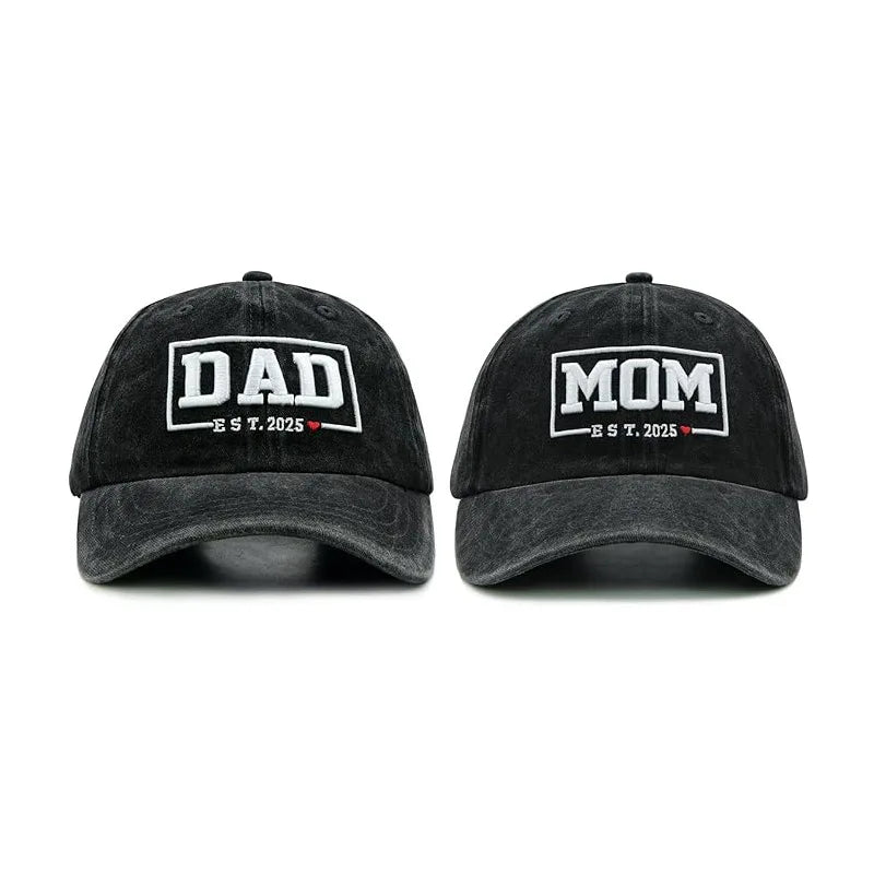 2 vnt. retro stiliaus išblukintos „DAD MOM“ siuvinėjimo moteriškos beisbolo kepurės, lauko sportui skirtos reguliuojamos, nuo saulės apsaugančios ir kvėpuojančios vairuotojų kepurės