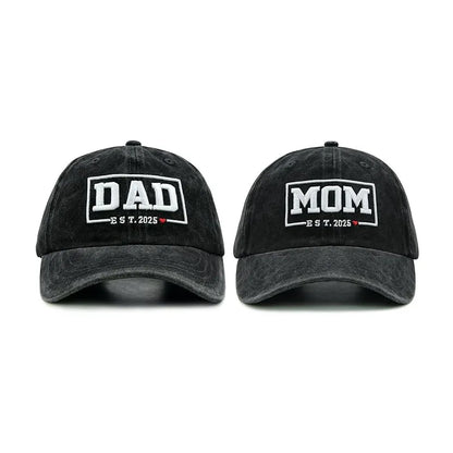 2 vnt. retro stiliaus išblukintos „DAD MOM“ siuvinėjimo moteriškos beisbolo kepurės, lauko sportui skirtos reguliuojamos, nuo saulės apsaugančios ir kvėpuojančios vairuotojų kepurės