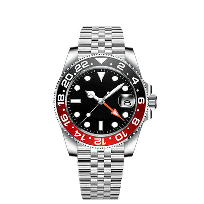 40MM Custom Logo New Men Quart Wristwatch Jubilee Stainless Quartz GMT Watch Sapphire Glass Men Watches Waterproof Luminous