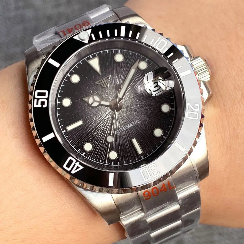 Tandorio Blue Dial 40mm Miyota 8215 PT5000 Mechanical Dive Watch Men 200M Waterproof Lume Sapphire Stainless Steel Bracelet