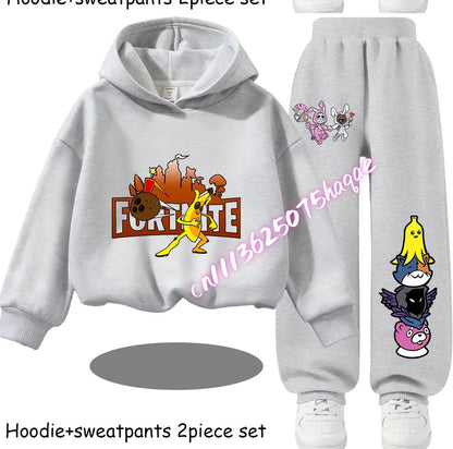 Fortnite Kids Spring and Autumn Long-Sleeved Pants Children's Hooded Sweatshirt Set Game Cartoon Print Boys' Sport Shirt
