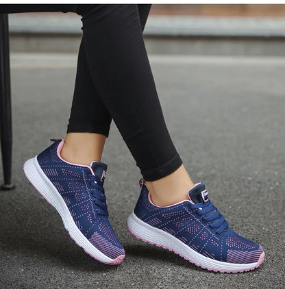 Women's Sneaker 2025 New Fashion Breathable Trainers Comfortable Sneakers Mesh Fabric Lace Up Women's Tennis Shoes For Women
