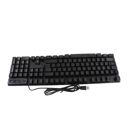 Combo gaming de teclado y ratón de 4 piezas, teclado ergonómico de 104 teclas, ratón con luz de respiración de 4 colores, auriculares y alfombrilla antideslizante para ratón