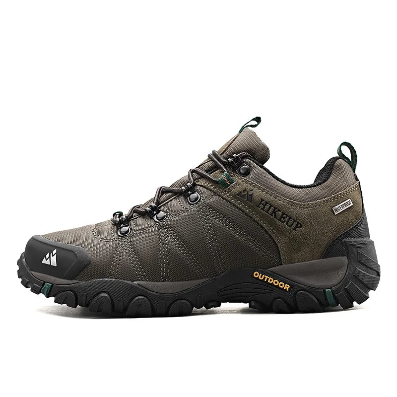 HIKEUP Zapatillas de senderismo para hombre de cuatro estaciones, calzado deportivo de exterior en cuero genuino resistente al desgaste, zapatos de escalada con suela de goma para trekking