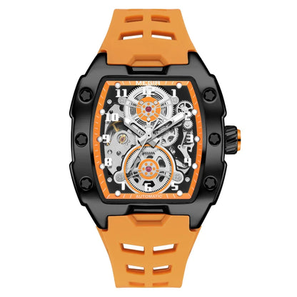 MEGIR Fashion Sport Alloy Case Men Mechanics Watch Waterproof Silicone Band Barrel Shaped Dial Luminous Pointer Man Wristwatches
