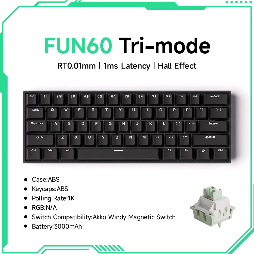 Tastiera meccanica Akko MonsGeek FUN60 con switch magnetici, 60%, tastiera gaming Rapid Trigger 0.01mm, 8K, ARGB, HE/TMR, custom