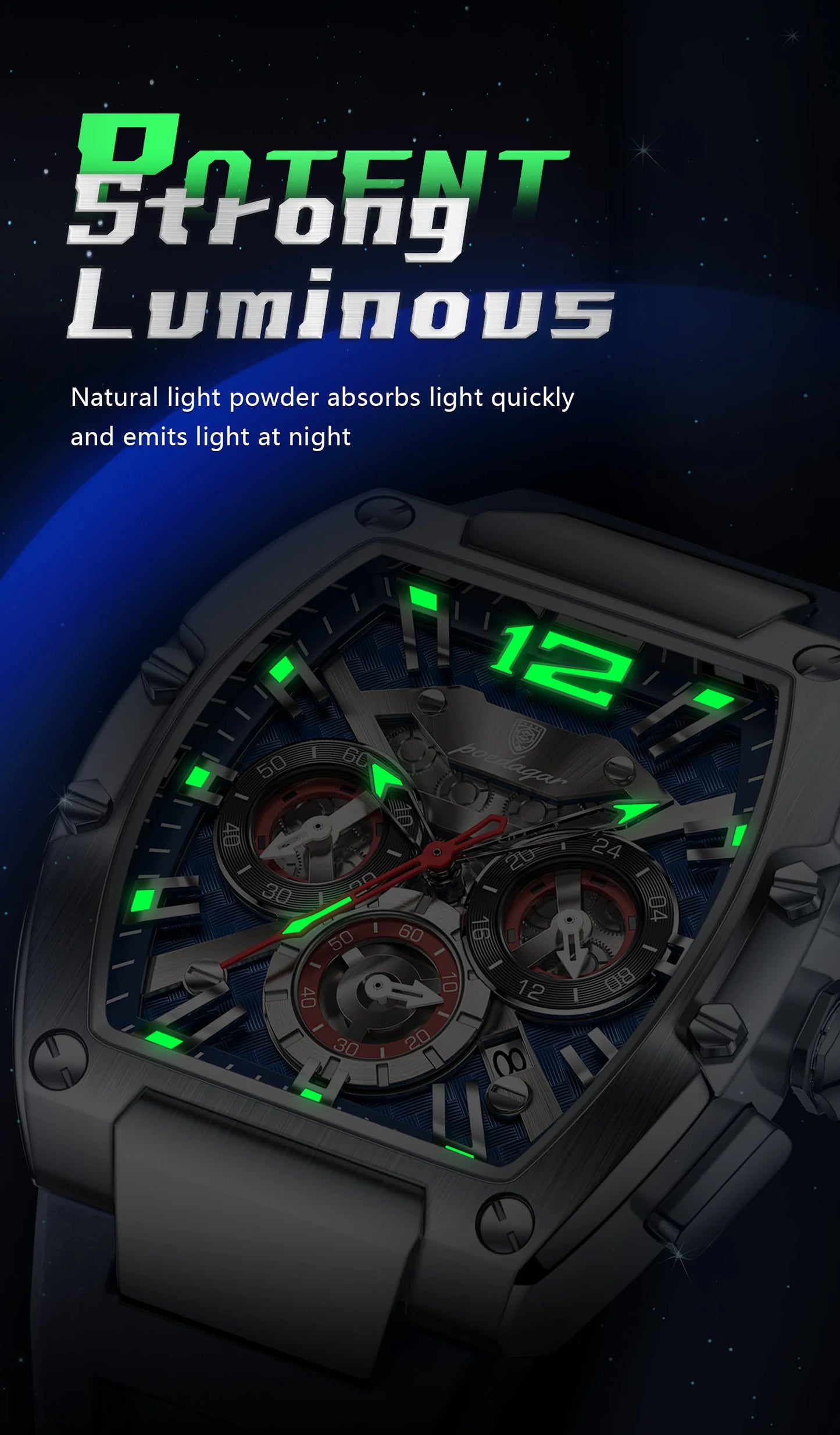 POEDAGAR Fashion Brand Men's Watch Luminous Waterproof Date Sports Male Watch Chronograph Silicone Quartz Watches For Man Reloj