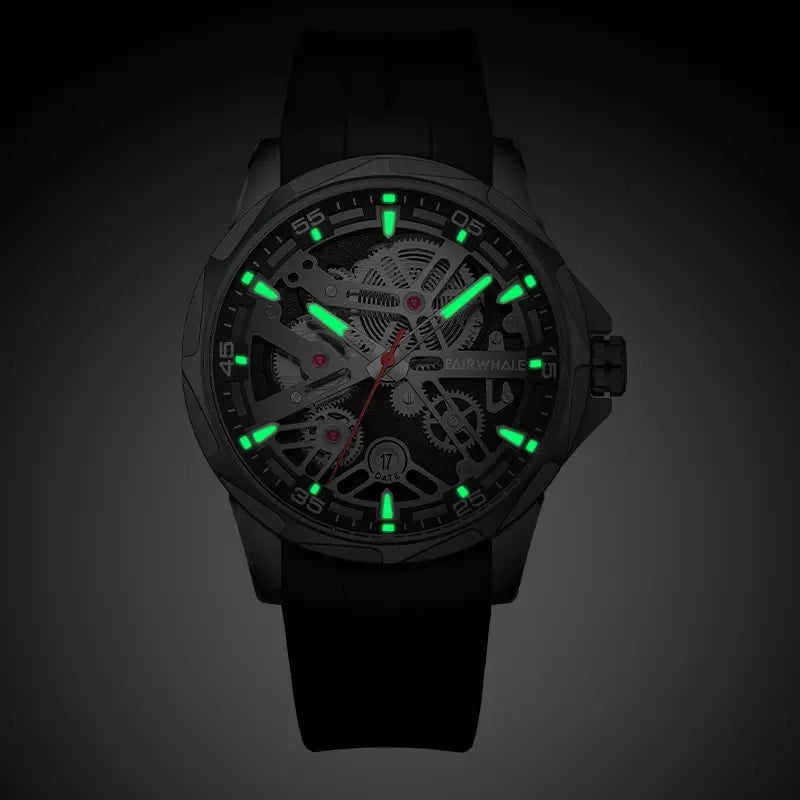 Brand Mark Fairwhale Sports Automatic Watch For Men Fashion Stainless Steel Rainbow Dial Mechanical Wristwatch Man Free Shipping