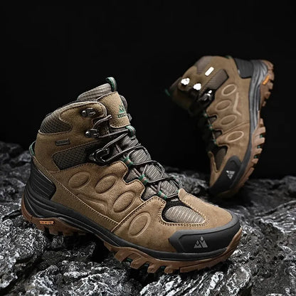 HIKEUP Botas de senderismo altas para hombre, calzado de invierno para exteriores con cordones, antideslizantes, deportivas y casuales, botas de trekking de ante cálidas para hombre