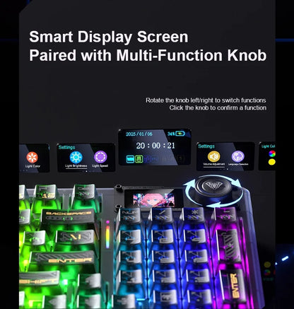 AULA F98Pro V3 Mechanical Keyboard 3-mode Wireless Bluetooth Hot-swap E-sports Customized Transparent Keycaps RGB Game Keyboards