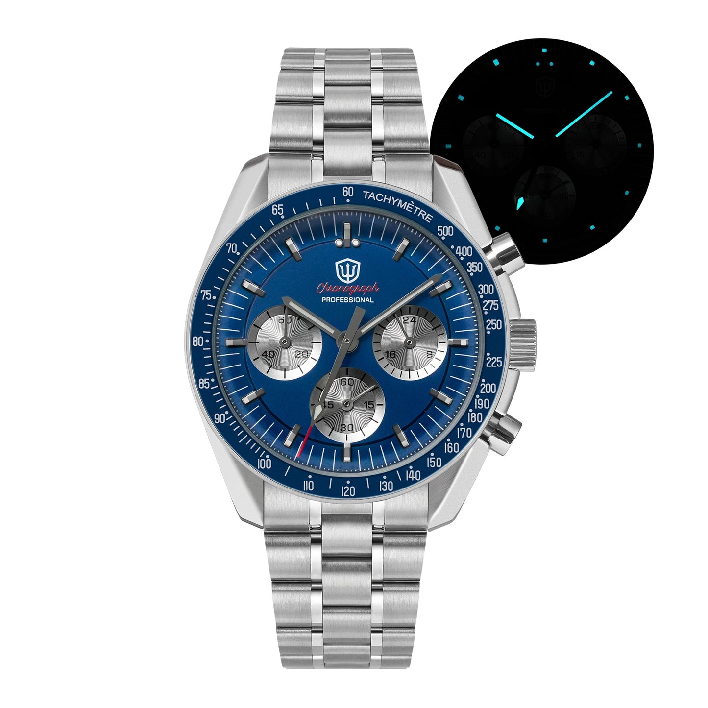 Watchdives WD1863 Watch VK63 Quartz Chronograph Movement Bubble Sapphire Crystal 100m Waterproof Luminous 39mm Vintage Watches