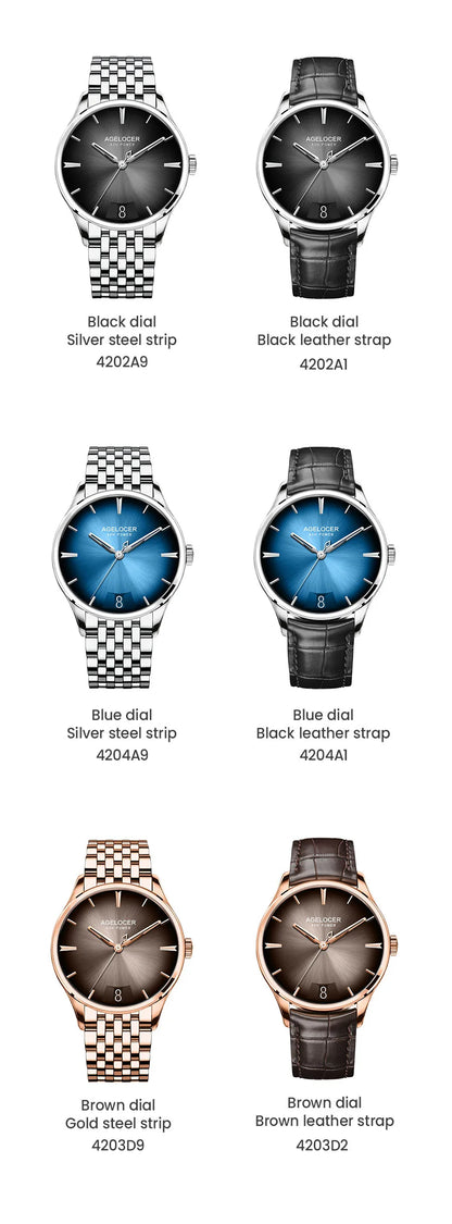 AGELOCER Original Budapest Watch Men's Vogue Formal Big Calendar Automatic Mechanical Watch Birthday Gift for Men