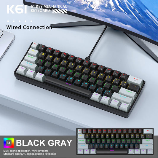 Teclado mecânico gaming com fios APAYADO K61 60% Mini Phantom RGB, 61 teclas, switches vermelhos/azuis, ergonómico, portátil para PC/portátil