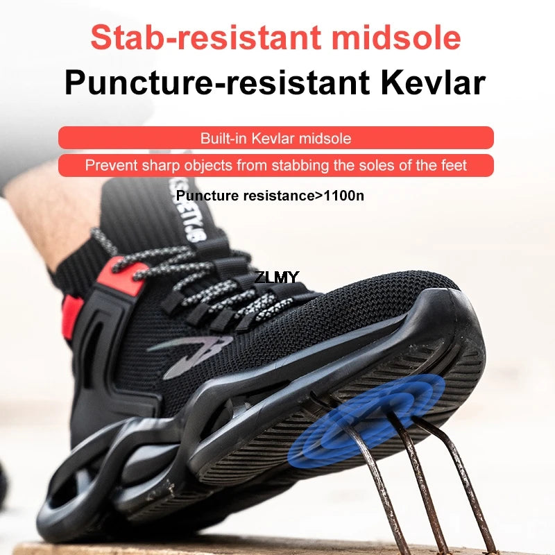 Zapatillas de seguridad transpirables para hombre con puntera de acero, resistentes a perforaciones, botas de trabajo ligeras de caña alta, calzado de seguridad anti-punzadas, nuevo