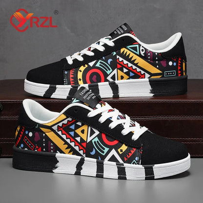 Zapatillas deportivas de running para hombre YRZL de lona con estilo geométrico, zapatillas con cordones para pareja, zapatos de skate para hombre con estampado grafiti moderno
