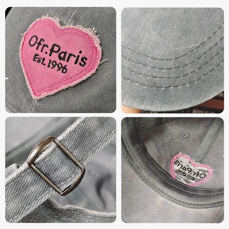 Heart Letter Embroidery Baseball Cap For Women Washed Cotton Snapback Sun Hat Spring Summer Ajdustable Girl Peaked Caps