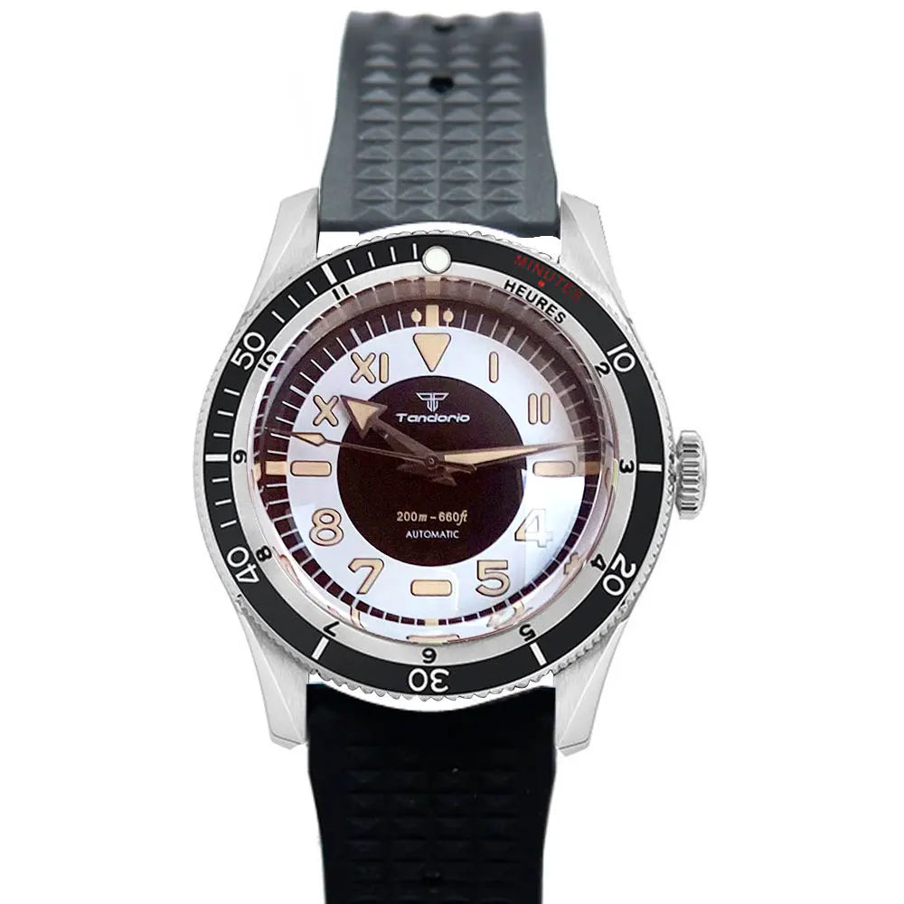 Tandorio Waterproof Watch Men Dome Sapphire Crystal Roman Numbers 120 Clicks Bezel NH35A/Miyota 8215 Movt Silicone Grey Dial