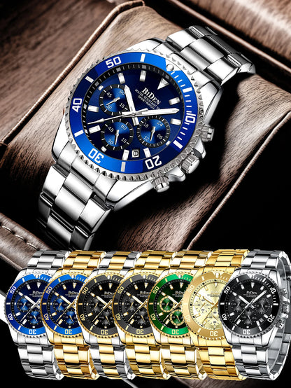 BIDEN Multi functional men's quartz watch luxury waterproof night light business style diving series casual fashion watch
