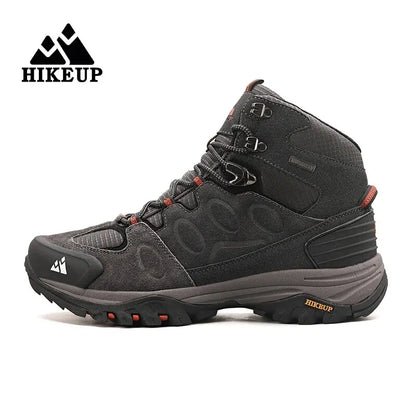 HIKEUP Botas de senderismo altas para hombre, calzado de invierno para exteriores con cordones, antideslizantes, deportivas y casuales, botas de trekking de ante cálidas para hombre