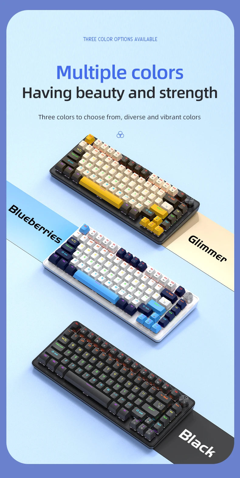 K82 75% Wired Mechanical Keyboard RGB Backlight, 82 KEY, Full Key Hot Swappable Blue Switch, Multifunctional Knob, Windows & Mac