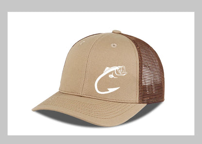 Bass Fish Hook Print Trucker Hat Adjustable Unisex Mesh Fishing Fan Sun Hat