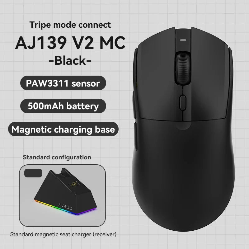 AJAZZ AJ139 V2 MC/AJ139 PRO draadloze gamingmuis met PAW3311/PAW3395-sensor, 12000DPI/26000DPI, 500mAh Bluetooth-gamermuis voor pc