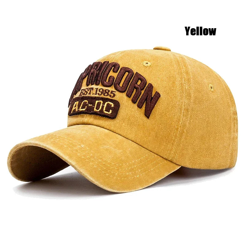 New Unisex Washed Distressed 'CAPRICORN' Alphabet 3D Embroidery Soft Top Baseball Cap Fashion Men Women Outdoor Casual Sport Cap