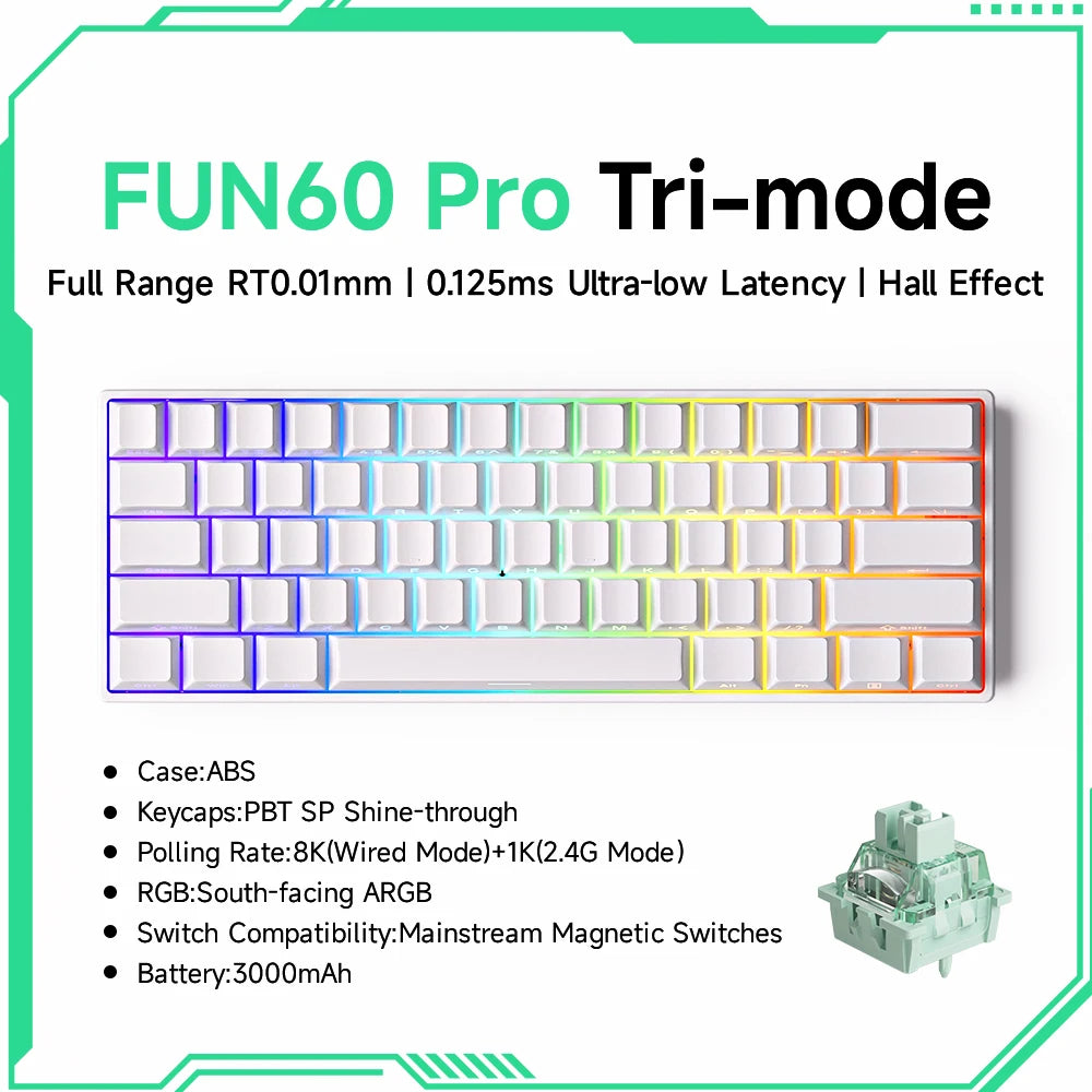Tastiera meccanica Akko MonsGeek FUN60 con switch magnetici, tastiera gaming 60%, Rapid Trigger 0.01mm, 8K, ARGB, HE/TMR, tastiera personalizzabile
