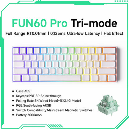 Tastiera meccanica Akko MonsGeek FUN60 con switch magnetici, tastiera gaming 60%, Rapid Trigger 0.01mm, 8K, ARGB, HE/TMR, tastiera personalizzabile