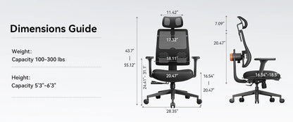 NEWTRAL MAGICH003 Ergonomic Office Chair with Adaptive Lumbar Support, Adjustable Headrest, 3D Armrests, Reclining Executive Desk Chair