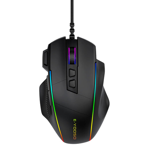 E-YOOSO X49 kablet gamingmus 12400 DPI justerbar, RGB-bagbelyst, 8 programmerbare knapper, ergonomisk gamermus til PC og bærbar